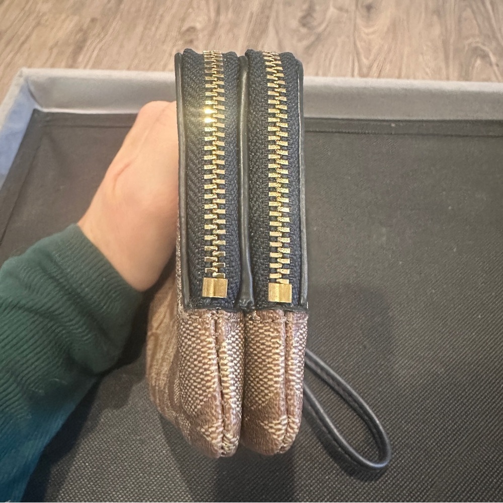 Coach Brown Double Zip Signature Wristlet - Picture 11 of 14